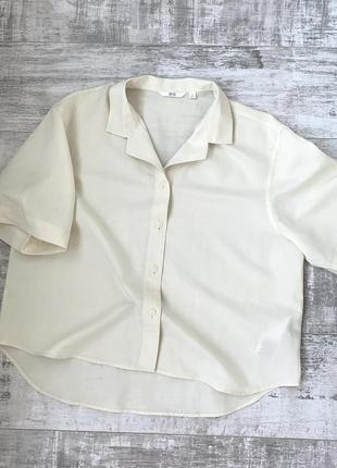 Льняная хлопковая рубашка блуза uniqlo оверсайз свободного кроя с коротким рукавом лён хлопок4 фото