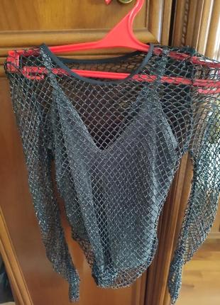 Боди фирмы wolford черный сетка с люрексом