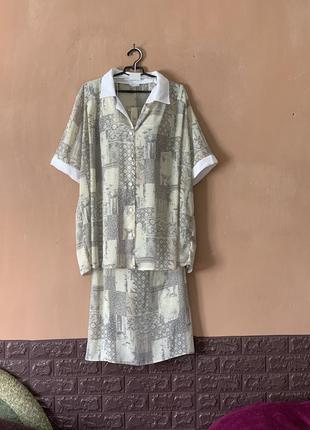 Костюм спідниця і блуза літній легкий розмір 60/62