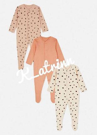 Хлопковые человечки primark 3-6мис, 9-12мес.