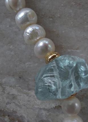 Чокер з річкових перлів з аквакварцем2 фото