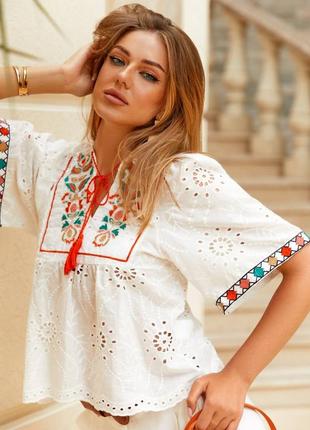 Стильная женская белая вышиванка, рубашка вышитая, блуза с вышивкой летняя/лето-женская одежда2 фото