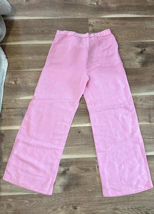 Летние льняные брюки-палаццо розового цвета3 фото