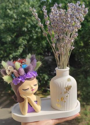 Ваза с сухоцветами. декор ваза. кашпо девочка с сухоцветами3 фото