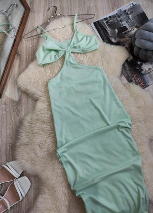 Зелене салатове сукня платье с разрезами на талии  длинное платье с декольте плаття з розрізами на талії в'язане довге міді максі светлое по фигуре2 фото