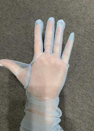 Перчатки длинные высокие голубые прозрачные фатиновые,фатин4 фото