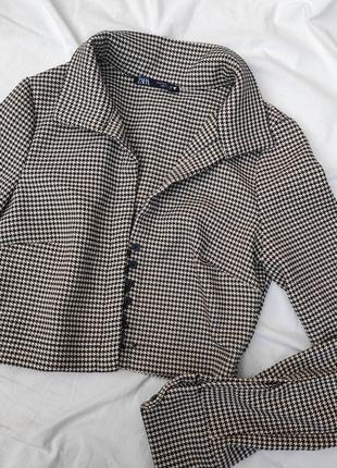 Укороченный пиджак жакет в принт гусиная лапка ✨zara✨ блузка рубашка поло в гусиный принт6 фото