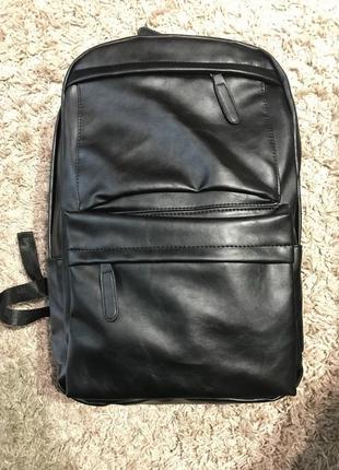 Модний чоловічий міський рюкзак чорний коричневий (0245)