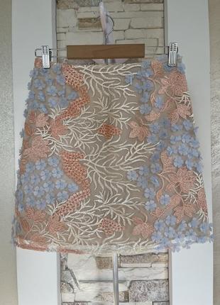 Мини юбка с 3d цветами river island1 фото