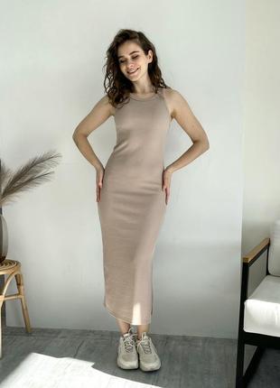 Трендовое платье женское платье с разрезом платье в рубчик платье майка бренд merlini обтягивающие платье модное платье длинное платье майка3 фото