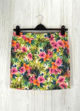 Брендовая юбка мини с тропическим принтом "glamorous". размер uk12.1 фото
