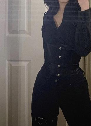Новий чорний корсет на зав'язках жіночий під груди щільний2 фото