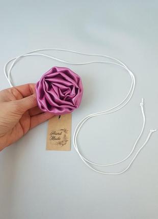Чокер квітка троянда на шию роза темно рожева, 7 см