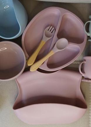 Набір дитячого силіконового посуду на 6 предметів / 3 кольори в наявності