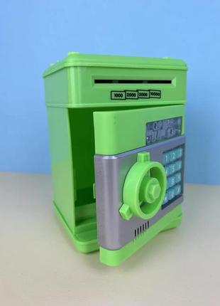 Електронна скарбничка сейф банкомат, з кодовим замком і купюроприймачем "класичний" зелена2 фото