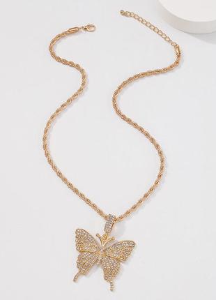 Цепь с массивной подвеской бабочка, золотистая, украшение не шею, колье, бижутерия / fs-20851 фото