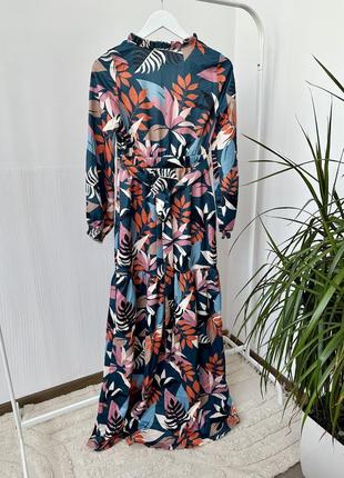 Сукня сатинова максі принт пальми7 фото