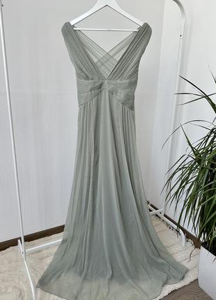 Невероятное вечернее шифоновое платье цвета оливка6 фото