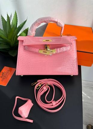 Брендовая сумка в стиле hermes 💕рептилия, розовый