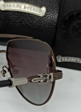Chrome hearts чоловічі сонцезахисні окуляри каплі коричневі з градієнтом в металевій оправі8 фото