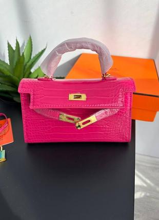 Брендовая сумка в стиле hermes 💕рептилия, фуксия2 фото