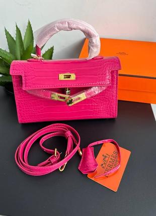 Брендова сумка в стилі hermes 💕рептилія, фуксія