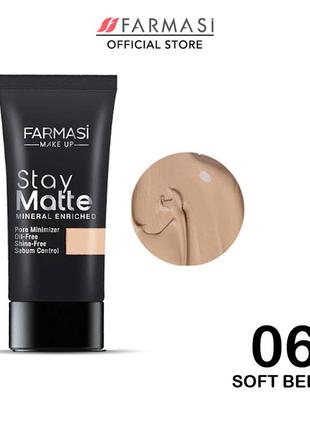 Матирующий минеральный тональный крем stay matte 06 естественный бежевый/soft beige, make up farmasi, 30 мл