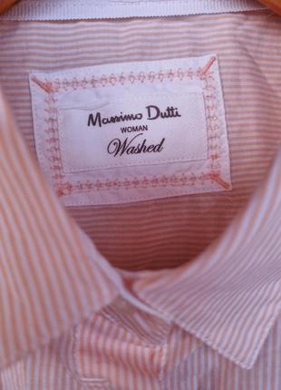 Длинная тонкая хлопковая рубашка, туника massimo dutti в мелкую полоску.4 фото