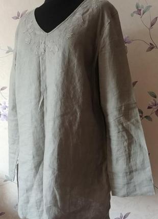 Льняная рубашка туника бохо плотный лен8 фото