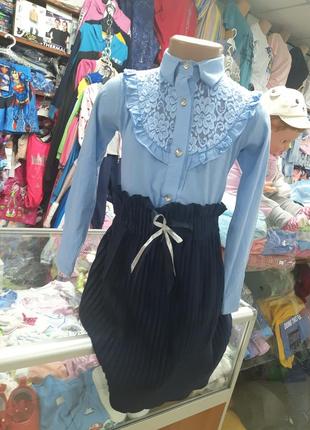 Голубая школьная рубашка блузка для девочки р.146 152 1589 фото