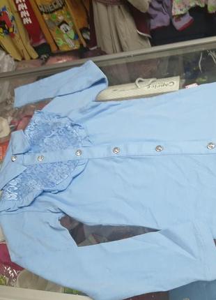 Голубая школьная рубашка блузка для девочки р.146 152 1587 фото