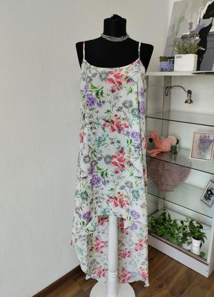 Стильна сукня сарафан, квітковий принт асиметрія3 фото