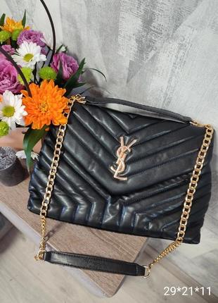 Черная сумка большая из эко кожи спелые yves saint laurent юсл ивселеран