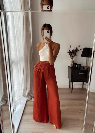 Сатиновые широкие брюки палаццо zara