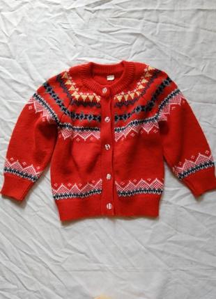 Дитяча кофта тепла червона нарядна для дівчинки детская кофточка для девочки свитер светр