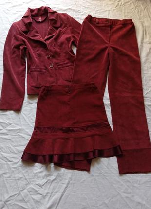 Школьная форма тройка пиджак юбка штаны для девочки 1 класс бордовая вредная форма тройка костюм двойка для вишня жакет юбка брюки