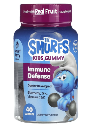 The smurfs, жувальні таблетки для дітей від 3 років, для зміцнення імунітету, ягоди-смурфики, 40 шт.