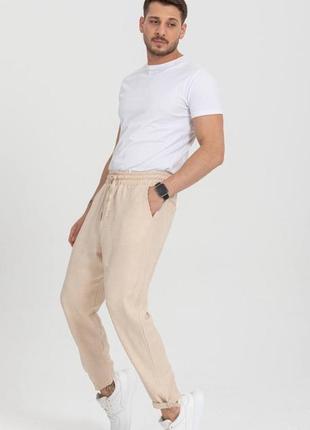 Стильні лляні брюки чоловічі штани з льону якісні вільного крою