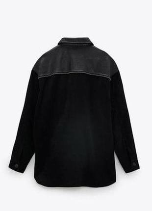 Zara рубашка куртка вельветовая рубашка со вставкой из эко кожи на плечах с камнями бархатная. размер - с3 фото