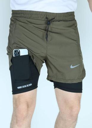 Неймовірні унікальні спортивні шорти в стилі найк nike з дайвінг підкладкою з кишенею для телефона стильні зручні преміум якісні1 фото