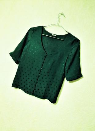 Pimkie красивая блуза летняя зелёная изумрудный цвет в горошек короткие рукава женская кофточка1 фото