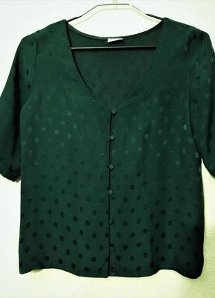 Pimkie красивая блуза летняя зелёная изумрудный цвет в горошек короткие рукава женская кофточка4 фото