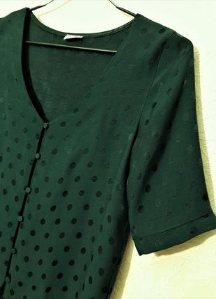 Pimkie красивая блуза летняя зелёная изумрудный цвет в горошек короткие рукава женская кофточка3 фото