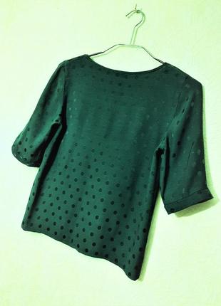 Pimkie красивая блуза летняя зелёная изумрудный цвет в горошек короткие рукава женская кофточка6 фото