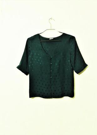 Pimkie красивая блуза летняя зелёная изумрудный цвет в горошек короткие рукава женская кофточка8 фото