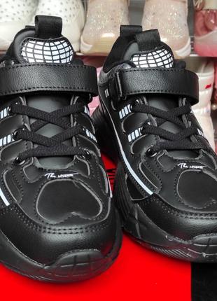 Дитячі демі кросівки, кеди чорні утеплені осінні2 фото