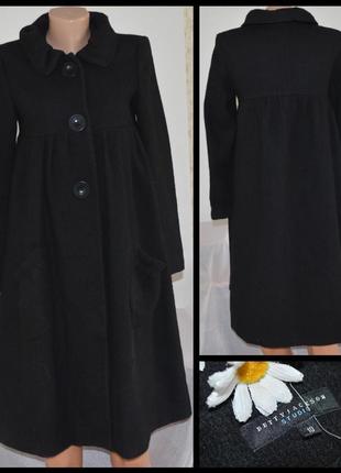 Брендовое черное демисезонное шерстяное пальто с карманами betty jackson турция2 фото