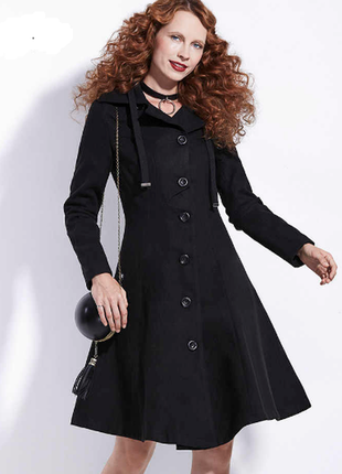 Брендовое черное демисезонное шерстяное пальто с карманами betty jackson турция1 фото