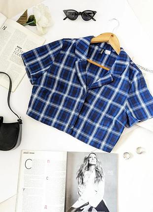 Укороченная рубашка/топ/рубашка/кроп-топ в клетку h&amp;m, на р. s