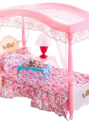 Набор кукольной мебели спальня для кукол барби (defa). кровать, столик gloria 2314